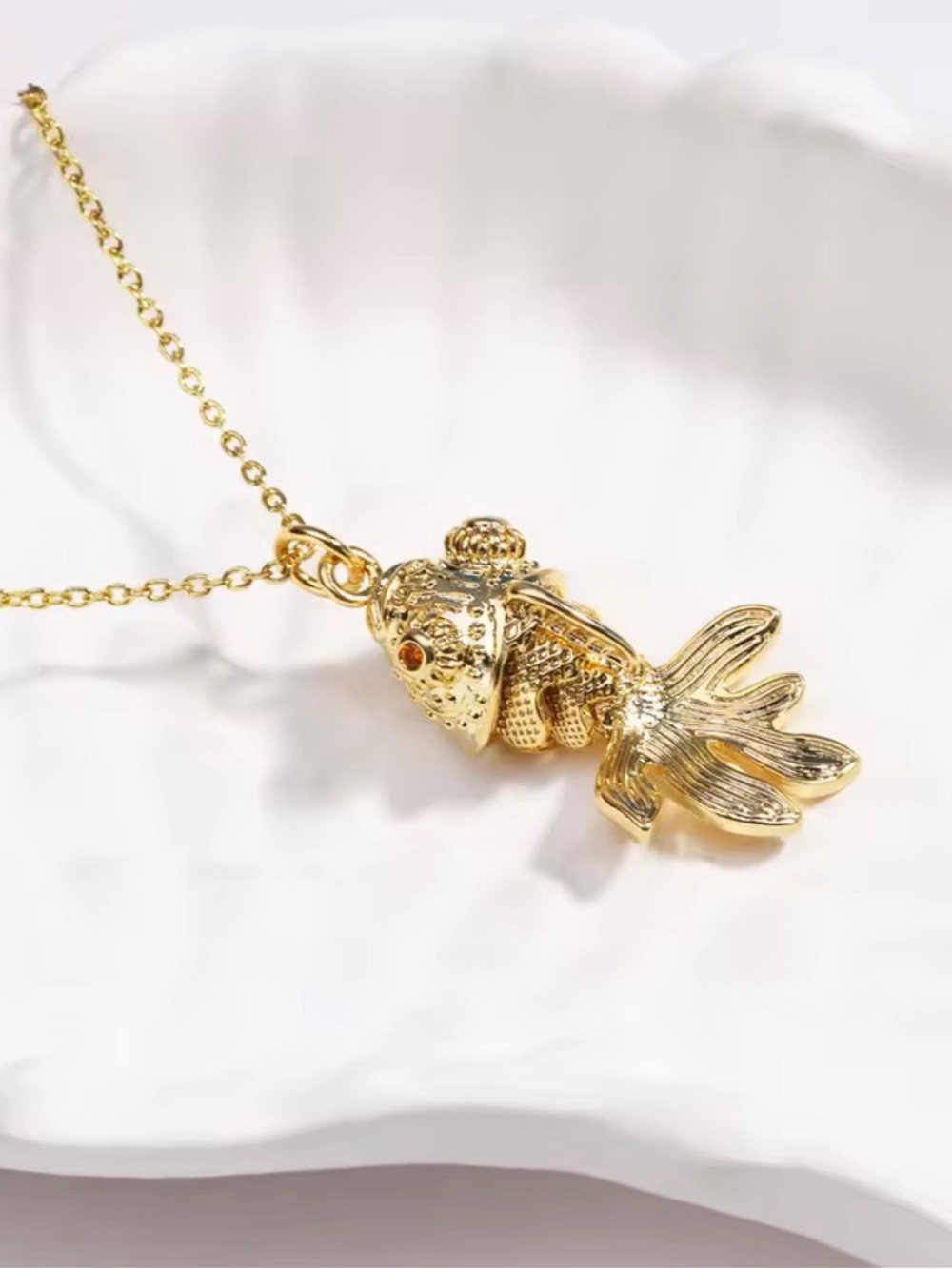 18K Gold Koi Fish Dynamic Pcs Pendant Necklace Boho Goldfish Nautical (No Fade)